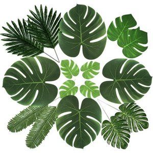 72 Pcs 6 Kinds Palm Leaves Artificial Tropical Plant Faux Leaves Safari Leaves